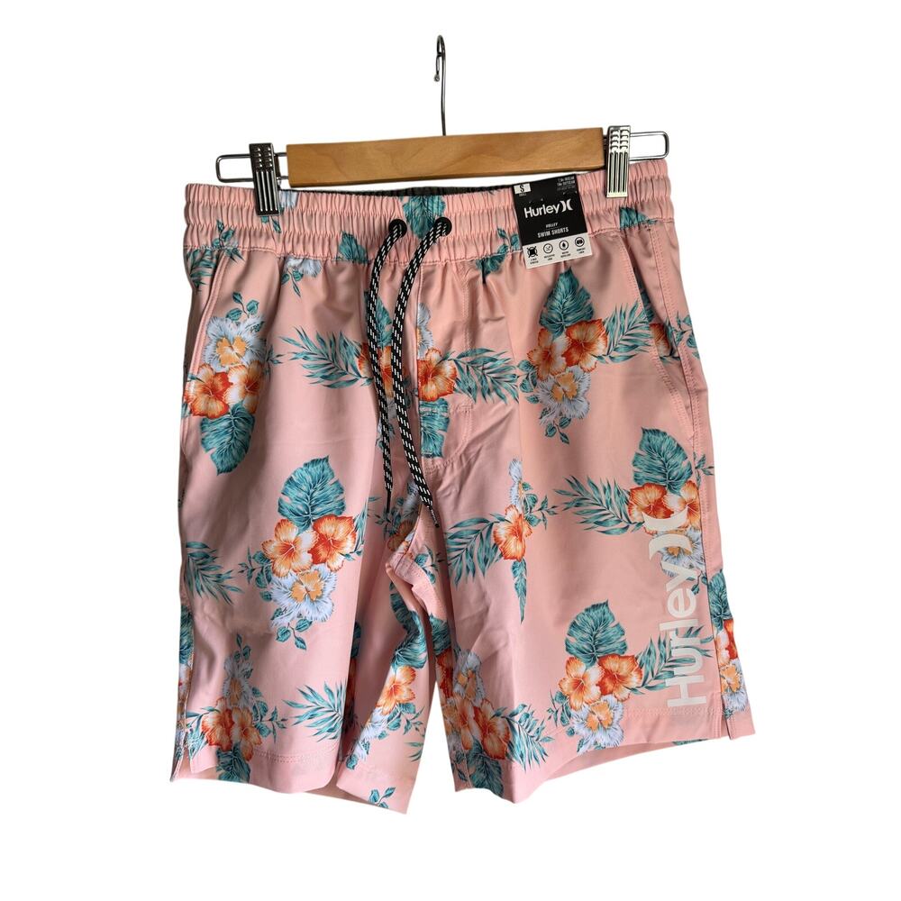 Hurley Volley Swim Trunks Pink Tropical Floral Swim Shorts Small NWT